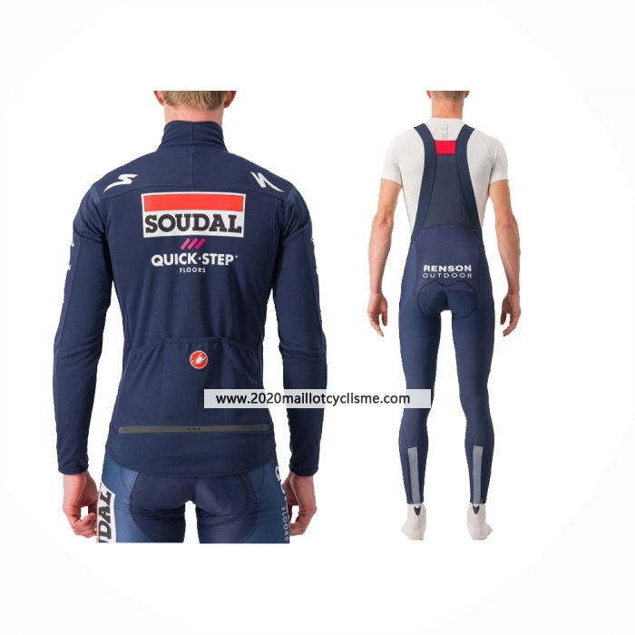 2024 Maillot Cyclisme Deceuninck Quick Step Fonce Bleu Blanc Manches Longues Et Cuissard